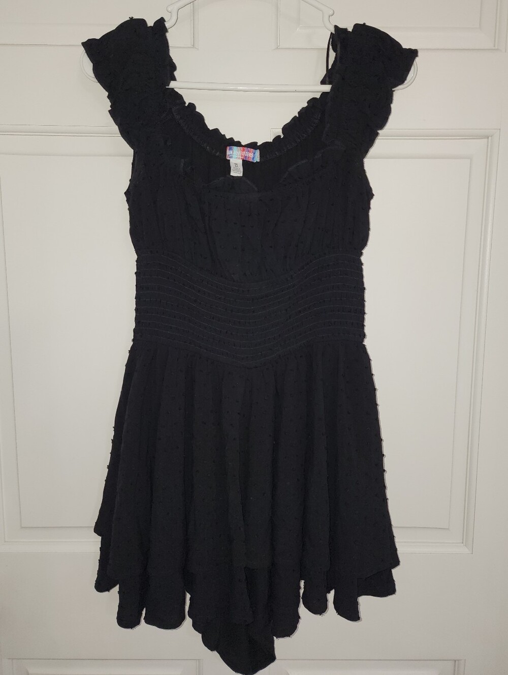 Urban Outfitters ROSIE Black TIERED Ruffle-Sleeve Mini Dress ROMPER